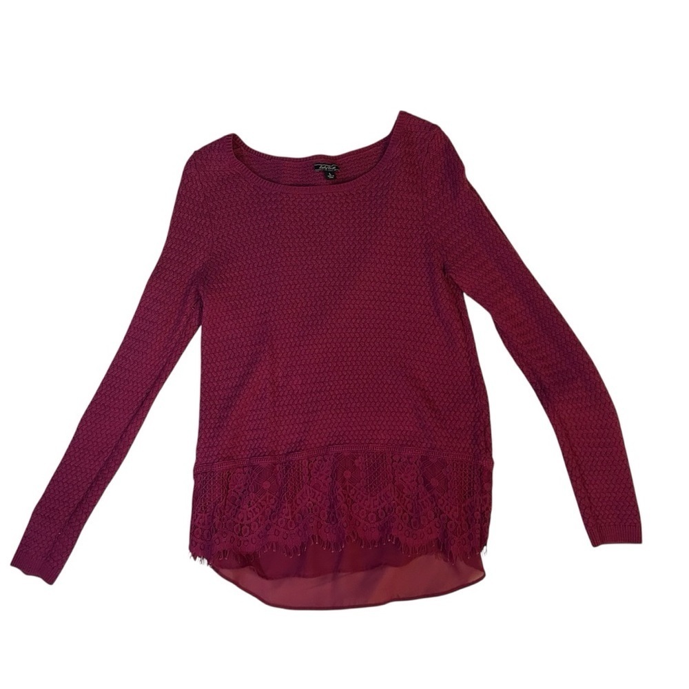 Lucky Brand Burgundy Lace Hem Sweater